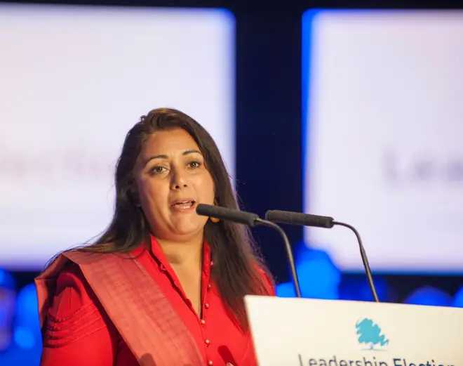 Nusrat Ghani, MP for Wealden, addresses Conservative party members at the Conservative leadership hustings in Eastbourne, August 2022.