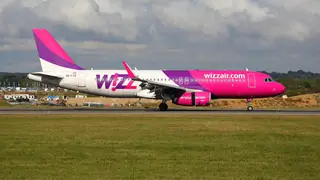 A Wizz Air plane at Luton Airport