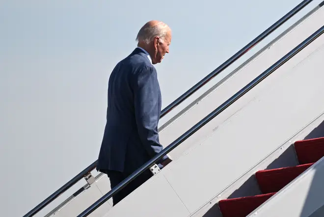 US President Joe Biden boards Air Force One, as he departs for Northern Ireland, at Joint Base Andrews in Maryland