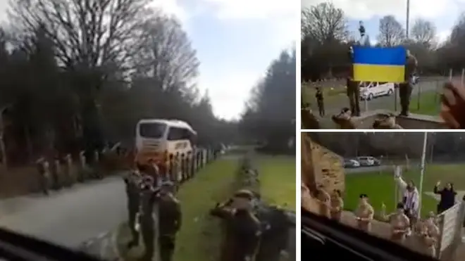 A video has emerged online showing British troops stood in a guard of honour for UK-trained Ukrainian soldiers as they departed for the frontline.