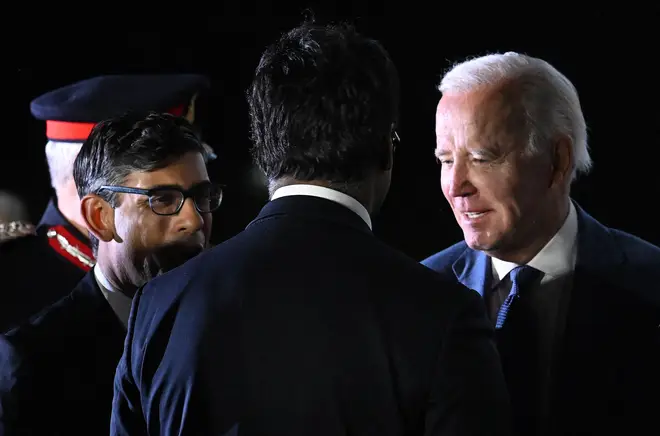 Rishi Sunak greeted Mr Biden on his arrival at Belfast International Airport