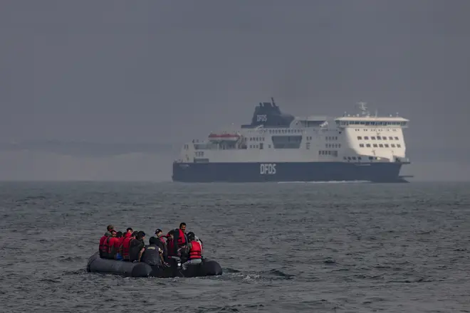 Migrants cross the shipping lane in the English Channel