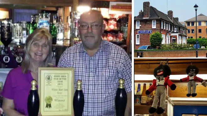 The couple has displayed golliwogs in their pub