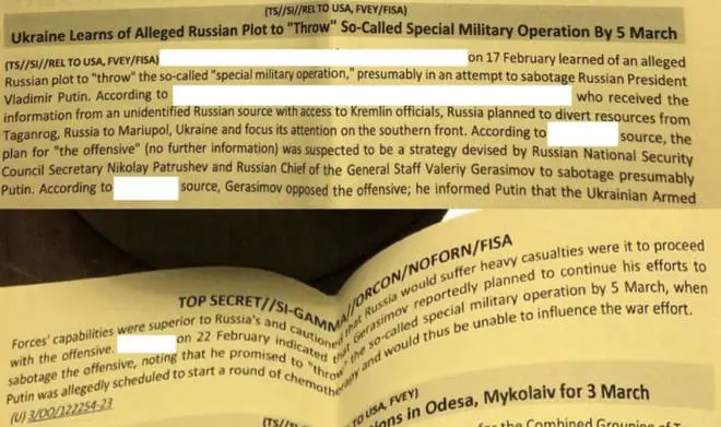 The classified documents contain a rumour of a plot for generals to 'throw' Putin's war in Ukraine