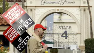 Striking film and television writers picket outside Paramount Studios on Jan. 23, 2008, in Los Angeles