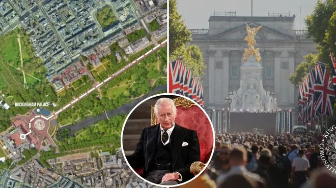 Map of King Charles procession route including Buckingham Palace