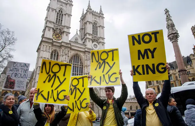 Republican is asking protestors to wave yellow 'Not My King' placards during the protestor