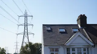 Pylon next to a house