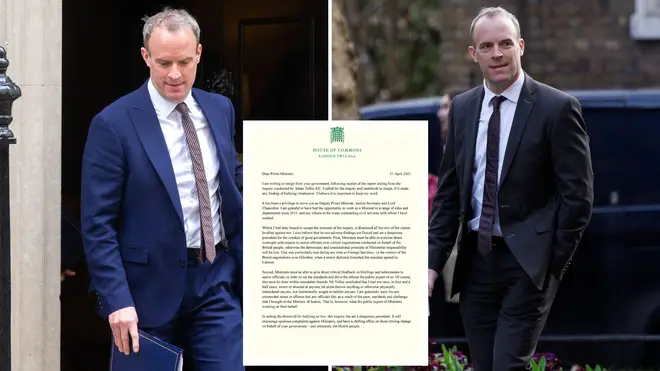 Dominic Raab said he was resigning as Deputy PM over a report into allegations of bullying