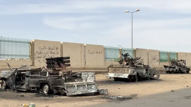 RSF vehicles, damaged after clashes between the Sudanese Armed Forces and the paramilitary Rapid Support Forces (RSF) in Khartoum, Sudan on April 18, 2023.
