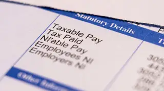 A UK payslip showing statutory details for taxable pay, tax paid and NI (National Insurance) contributions by the employer and employee. Wages, pay