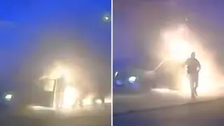 Police rescued the man from the burning car