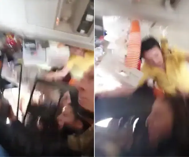 The terrifying moment a flight attendant was thrown into the air during extreme turbulence
