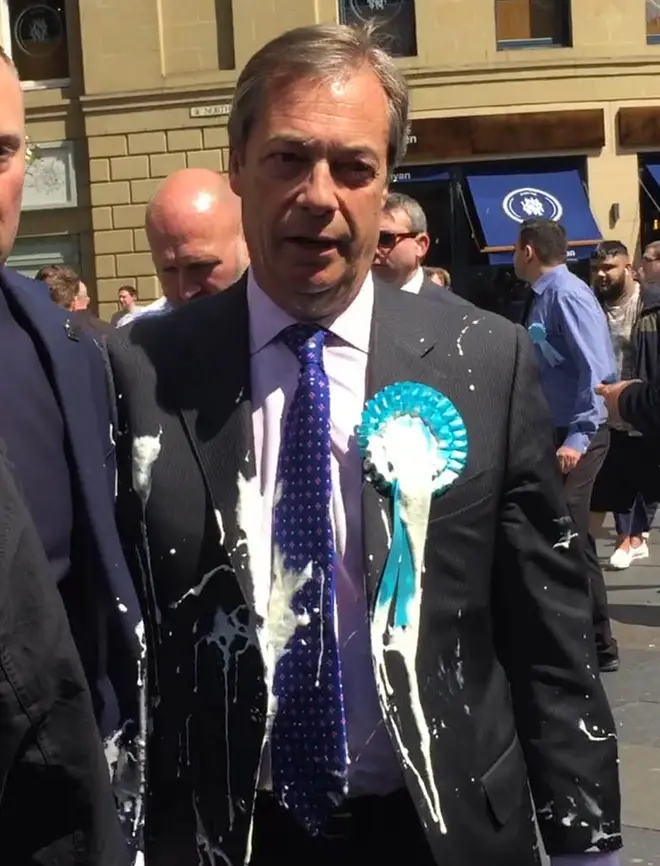 Nigel Farage was left covered in milkshake
