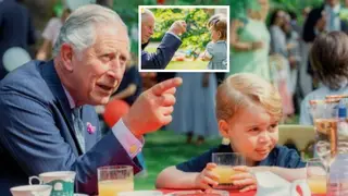 Two previously unseen photographs of Prince George and Princess Charlotte with King Charles have been revealed for the first time in a new documentary.