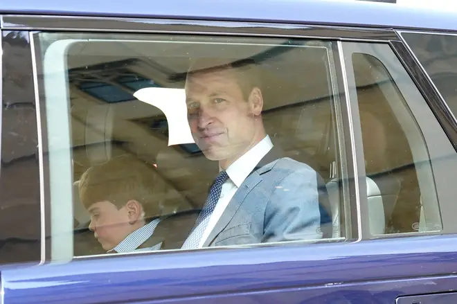 William and Prince Louis arrive for practice