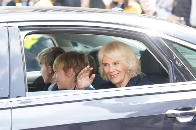 Camilla waved at crowds as she arrived at the abbey