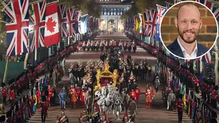 A night time rehearsal in central London for the coronation of King Charles III, which will take place this weekend.