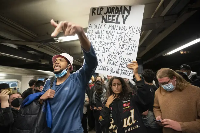 Jordan Neely supporters during a vigil in the Broadway-Lafayette subway station