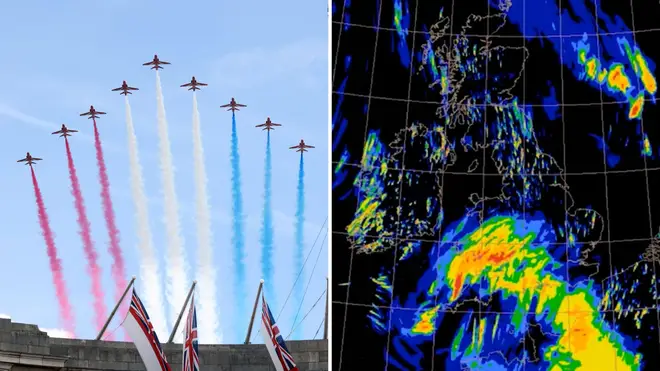 Downpours could halt Charles' flypast on Saturday