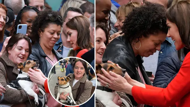 Kate was enamoured by a Royal fan's dog on her pub trip today.
