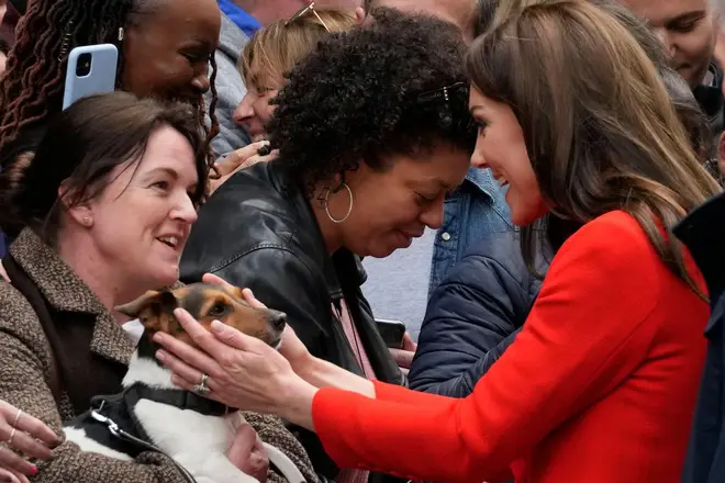 Kate was all smiles as she met the dog 'Hattie'.