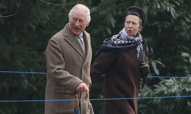 King Charles and Princess Anne on a country walk