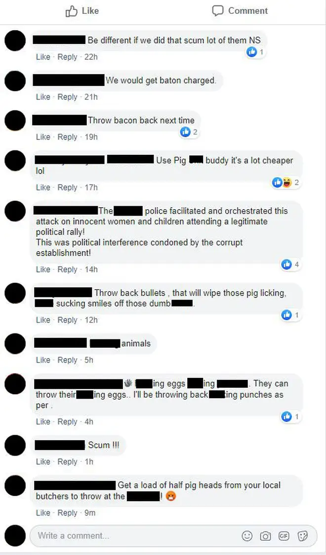 One Facebook user responded to this story about Muslims throwing eggs at protesters by saying "throw bullets back"