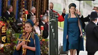 Penny Mordaunt was in the spotlight again in a chic Poseidon blue cape dress - as she took part in The King's investiture