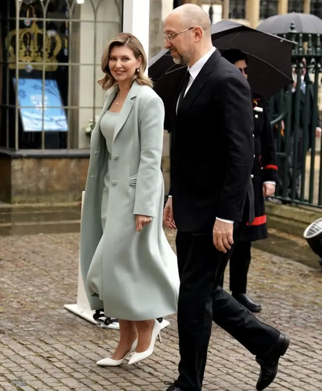 Ukrainian First Lady Olena Zelenska and Prime Minister Denys Shmyhal attended the Coronation together.