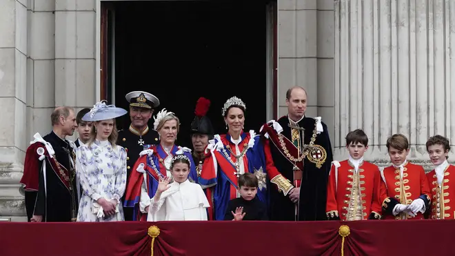 Princes William and Edward and Princesses Sophie, Catherine and Anne appear on the balcony.