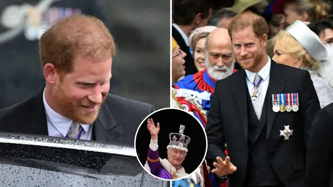 Prince Harry&squot;s car was "spotted" at Heathrow airport "less than an hour" after the end of the coronation ceremony, as the Duke dashed home for son Archie&squot;s fourth birthday.