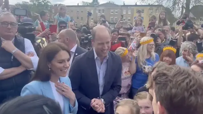 William and Kate were seen chatting to partygoers in Windsor this afternoon