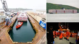 Giant barge that will house 500 migrants docks in Falmouth for refit - with ministers promising more to come