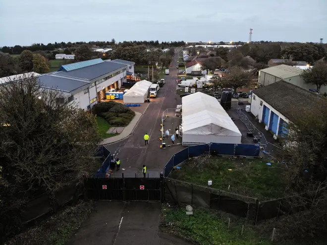 Aerial view of a Manston migrant processing centre in Kent