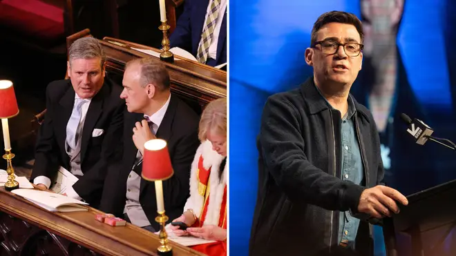 Sir Keir Starmer and Sir Ed Davey (L) and Mayor of Manchester Andy Burnham (R)