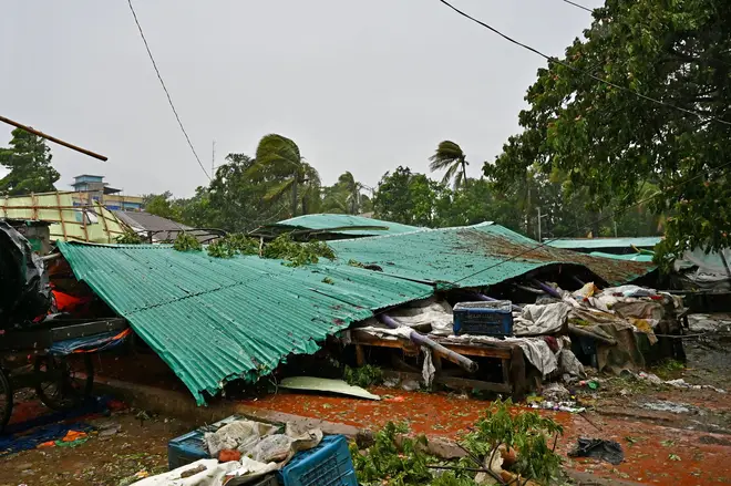 A damaged market on May 14, 2023, after the cyclone Mocha's landfall.