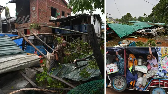 A deadly cyclone has struck the coast of Bangladesh and Myanmar, forcing tens of thousands to seek shelter as strong winds, floods and landslides hit the area.