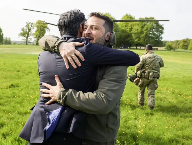 Zelenskyy and Sunak embrace as the pair meet at Chequers