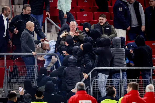 AZ Alkmaar thugs clash in the stands with West Ham supporters