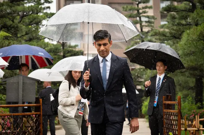 British Prime Minister Rishi Sunak visits the Shukkeien Garden on the sidelines of the G7 summit