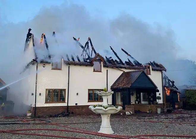 The fire totally destroyed the roof of the detached house