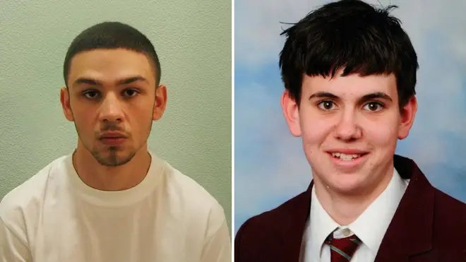 Jake Fahri (left) then aged jus 19, murdered teenager Jimmy Mizen (right) in a London bakery in 2008