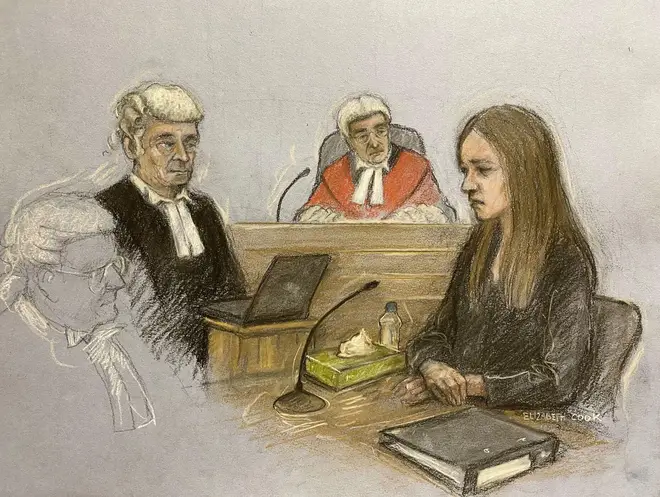 Court artist sketch by Elizabeth Cook of Lucy Letby