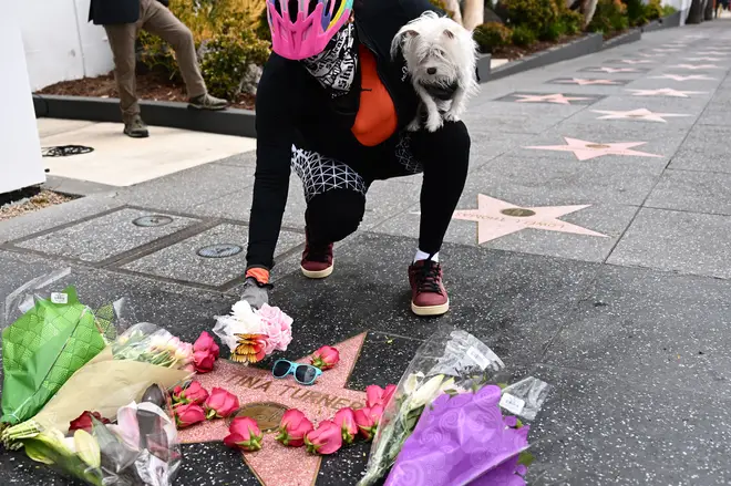 Tributes have been left at the singer's star on the Hollywood Walk of Fame