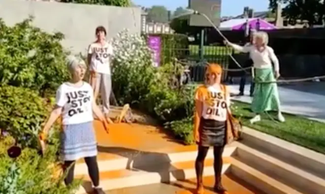 Just Stop Oil protesters get doused at Chelsea Flower Show
