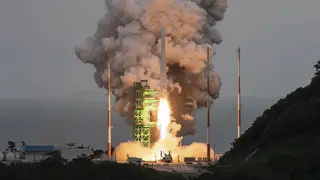The Nuri rocket lifts off