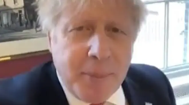 Boris Johnson records a video to the public after testing positive for Covid