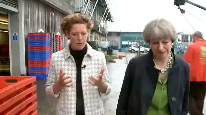Emily Morgan is pictured speaking to former PM Theresa May during an ITV News broadcast