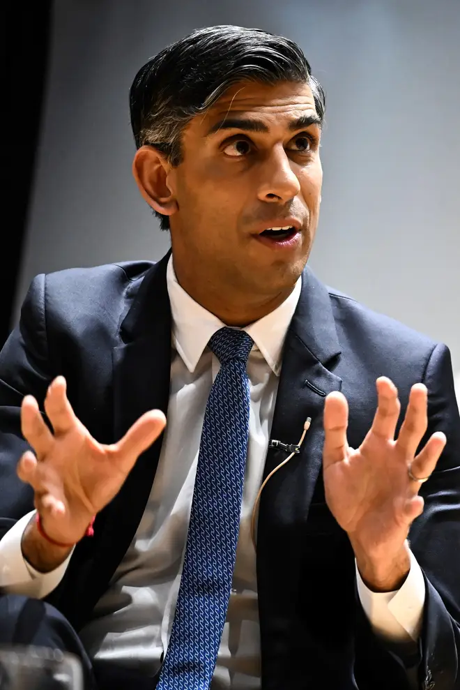 Rishi Sunak speaks during the London Defence Conference, at King's College London, May 23, 2023